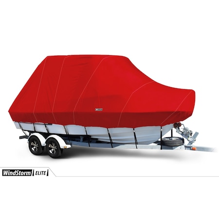Eevelle Boat Cover BAY BOAT Rounded Bow, Center Console, TTop, Outboard Fits 18ft 6in L up to 120in W Red SFBCCTT18120B-RED